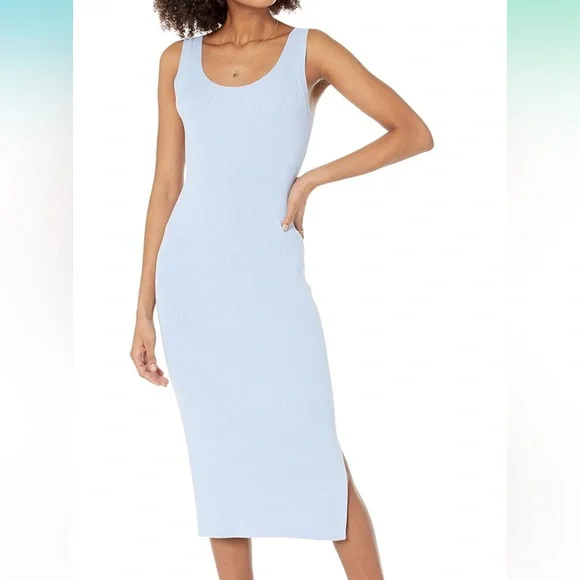 The Drop Womens Yasmin Rib Midi Sweater Tank Dress, Sky Blue, Xxs